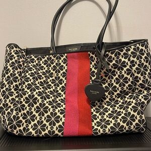 Kate Spade Flower Jacquard Everything Stripe Large Tote Bag Cream Multi